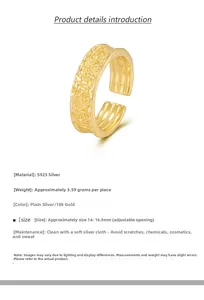 Detail of S925 sterling silver ring with 18k gold plating and lava texture finish