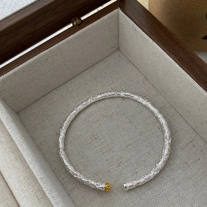 S925 Sterling Silver Open Bangle For Women Vintage Relief Totem Vine Pattern Contrast Color Adjustable Heavy Silver Bracelet