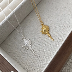 925 Sterling Silver Conch Shell Pendant Necklace For Women Electroplated 18K Gold Plated Minimalist Sea Shell Clavicle Chain