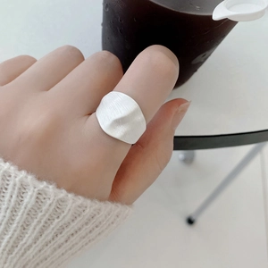 Minimalist S925 sterling silver wide ring with matte sandblasted wavy texture for women
