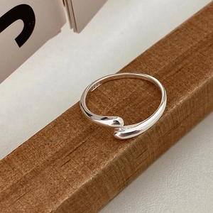 Minimalist S925 sterling silver open ring with double-line liquid droplet design