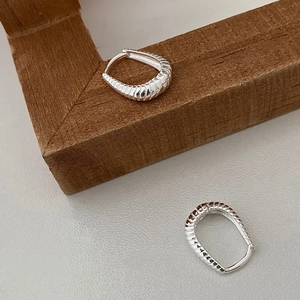 Vintage 925 Sterling Silver Wheat Ear Hoop Earrings For Women 18K Gold Plated Ribbed Twisted Ear Buckle Jewelry