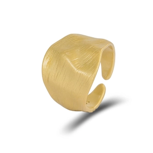 Adjustable S925 sterling silver wide ring with matte brushed finish and gold plating