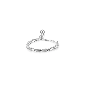 Minimalist S925 sterling silver beaded chain ring with adjustable drawstring design
