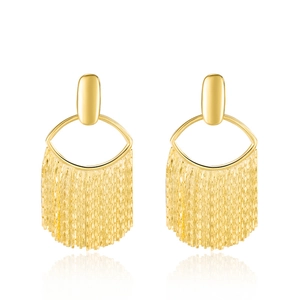 Minimalist long tassel earrings in S925 sterling silver with elegant gold plating