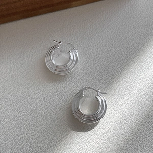 Orecchini a cerchio a spirale a tre strati in argento sterling S925 minimalisti da donna