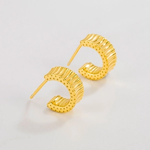 S925 Sterling Silver Wrinkled Gear C Shape Hoop Stud Earrings Vintage Minimalist 18K Gold Plated Wave Textured Jewelry For Women