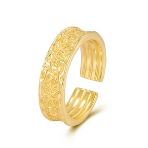 Minimalist S925 sterling silver ring with irregular lava texture and open adjustable band