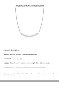 Detailed size parameters of 925 sterling silver curved bar pendant necklace