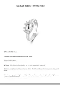 Detailed S925 silver flower oval crown ring specifications and adjustable dimensions