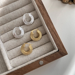 Orecchini a Cerchio in Argento Sterling 925 a Triplo Strato Elica Minimalista Geometrico Placcato Oro Argento Gioielli Donna
