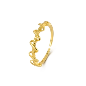 Golden S925 sterling silver adjustable open ring with twisted spiral minimalist design