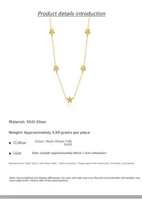 Detailed view of S925 sterling silver daisy necklace with 18k gold plating and specifications