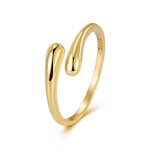 Minimalist S925 sterling silver open ring featuring a stylish double teardrop design in gold