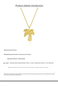 Detail view of S925 silver palm tree pendant necklace with precise product dimensions
