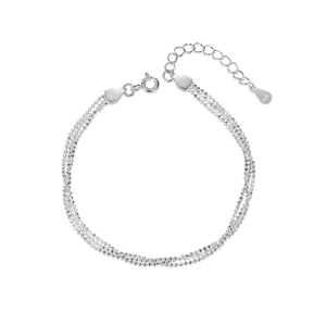 Dreilagiges 925er Sterlingsilber Perlenarmband mit verstellbarem Verschluss und S925-Stempel