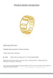 Détails de la bague géométrique en argent S925 avec anneau réglable et finition en or 18 carats