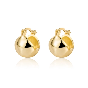 Polished S925 sterling silver sphere hoop earrings in gold finish for women