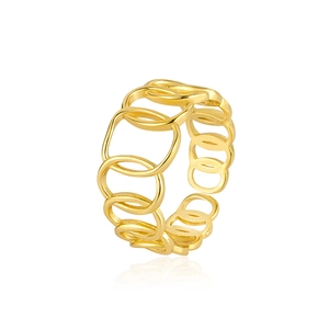 Bague réglable minimaliste en argent S925 doré avec maillons ovales ajourés géométriques