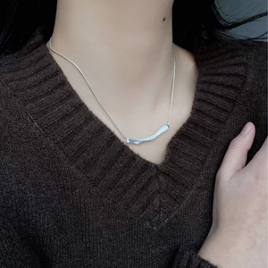 925 sterling silver minimalist irregular curved bar pendant on a sleek snake chain
