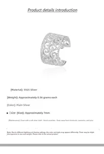 Macro view of S925 sterling silver hollow carved ear cuff with 7mm diameter and 0.56g weight