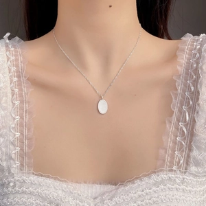 Elegant 925 sterling silver necklace with oval white pendant and twisted rope chain