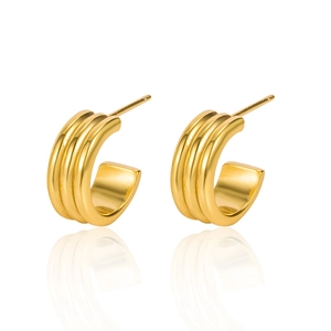 Boucles d'oreilles créoles C minimalistes en argent S925 doré avec design triple couche