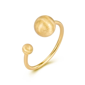 Minimalist S925 sterling silver brushed gold open ring with asymmetrical dual beads