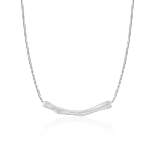 Minimalist 925 sterling silver necklace with brushed geometric curved bar pendant