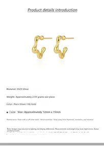 Détails des boucles d'oreilles ondulées en argent S925 avec plaquage or 18K et poids