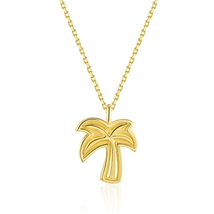 Minimalist S925 sterling silver palm tree pendant necklace with refined gold finish