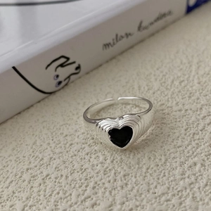 925 Sterling Silver Heart Zirconia Open Ring For Women Minimalist Wavy Texture Adjustable Finger Ring South Korean Style Fashion Jewelry