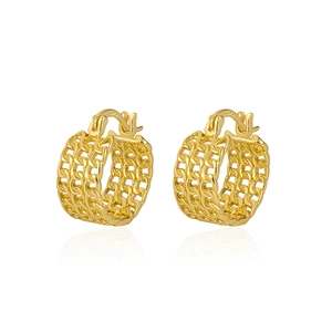 Luxuriöse 925 Sterling Silber vergoldete Hohlgeflecht-Ohrringe im minimalistischen Stil