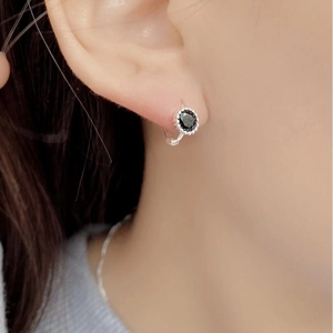 Elegant S925 sterling silver hoop earrings featuring micro-set black round zircon stones