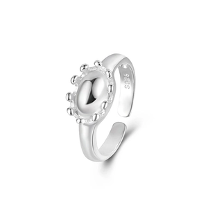 Minimalist S925 sterling silver open ring with crown floral oval shape for women