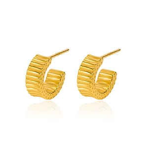 Elegant S925 sterling silver gold-plated C-shaped earrings with wavy gear textures