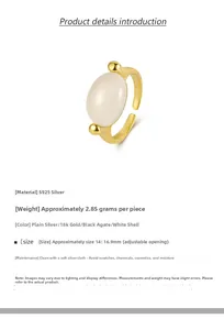 Detail of 925 sterling silver ring with white shell cabochon and size specifications