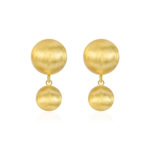 Minimalist S925 silver golden earrings with double frosted brushed metal spheres
