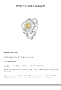 Macro detail of S925 silver daisy ring with twisted band and yellow zircon center