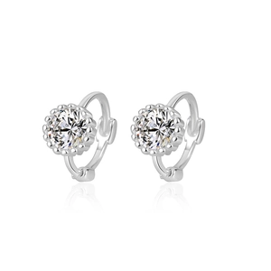 S925 sterling silver hoop earrings with sparkling round zircon and beaded edges