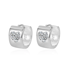 Minimalist S925 sterling silver huggie earrings with heart-shaped zircon stones