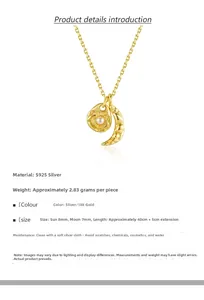 Detail view of S925 silver sun and moon pendant with pearl in 18k gold finish