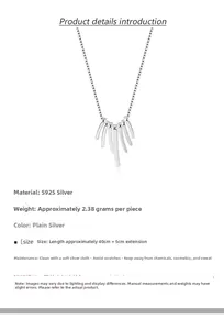 Detailed view of S925 sterling silver tassel pendant necklace with technical specifications