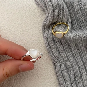 925 Sterling Silver Heart Mother Of Artificial Pearl Adjustable Ring For Women Minimalist Open Finger Jewelry Ins Style