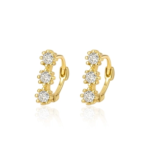 925 Sterling silver hoop earrings with three zircon stones in 18K gold plated finish