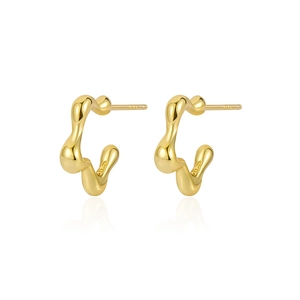 Boucles d'oreilles vagues en argent S925 doré avec texture métallique liquide irrégulière