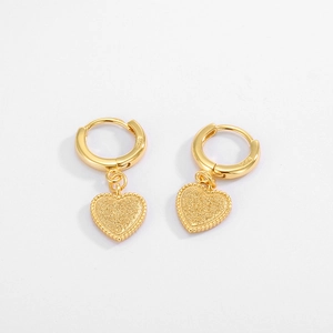 Close-up of S925 sterling silver gold heart earrings with frosted texture and bead edge