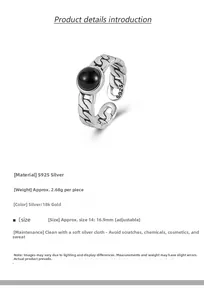 Macro detail of S925 sterling silver chain texture ring with black agate inlay