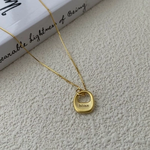 925 Sterling Silver Minimalist Pendant Necklace For Women Matte Letter Bliss Engraved Geometric Clavicle Chain Jewelry