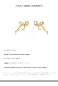 Detailed view of S925 silver bow earrings with measurements and weight specifications